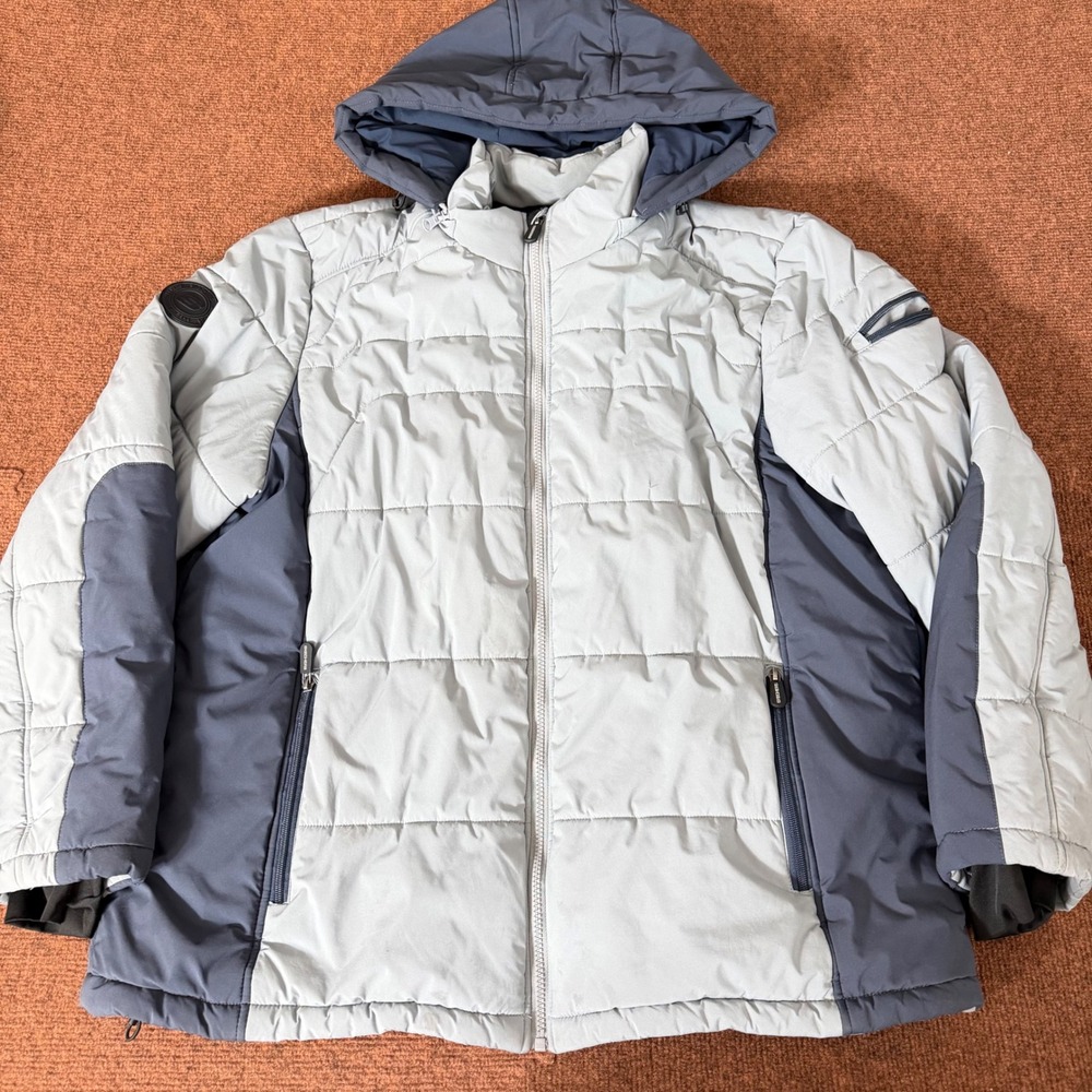 Skechers Mens XL Grey Puffer Jacket Hooded Colorblock Insulated Winter Coat B-
